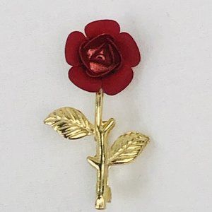 Vintage Rose Brooch Pin Red Gold Colored Antique Jewelry Statement Flower JB1